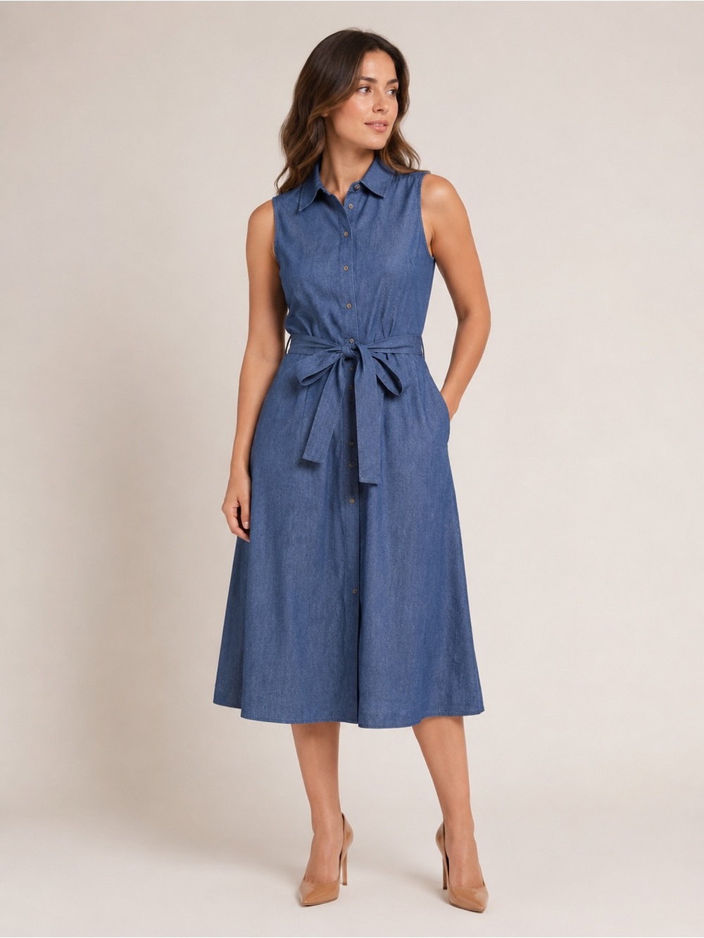 🎉LAST PIECE‎ 🎉ANNE KLEIN Diane Stretch Denim Midi Shirt Dress